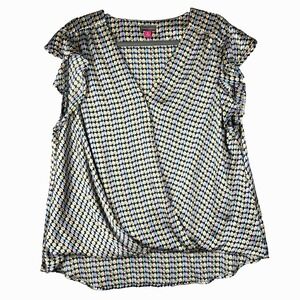 VINCE CAMUTO Blouse Womens Size XL High Low Cross Over Front With Snap Closure